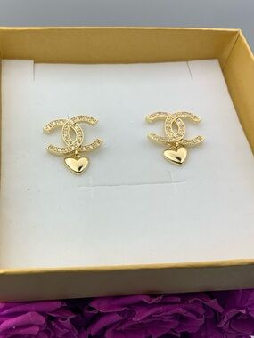 Gold-Tone Logo Heart Earrings - Women Jewelry Gold